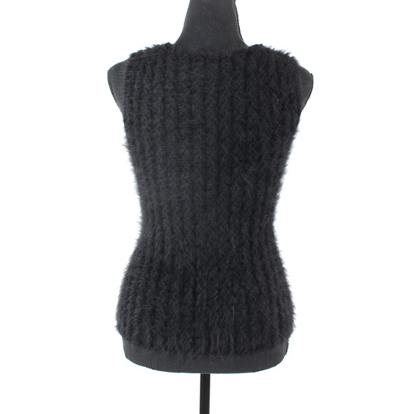 Chanel Angora Tank Cardigan Set CC Black Wool Ribbed Swater Knit 2 Pc Set Sz 40 - Picture 9 of 11